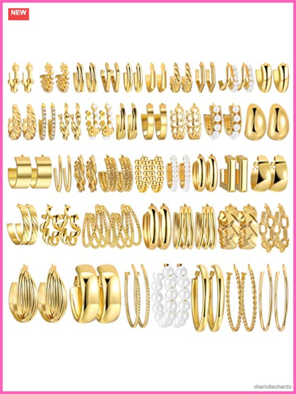 42 Pairs Gold Hoop Earrings Set for Women Multiple Styles Hypoallergenic